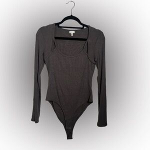 Free People Dark Gray Long Sleeve Bodysuit